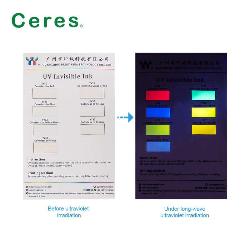 UV INVISIBLE INK FOR ALL SECURITY CERTIFICATES COLORLESS TO BLUE COLOR BY OFFSET PRESS